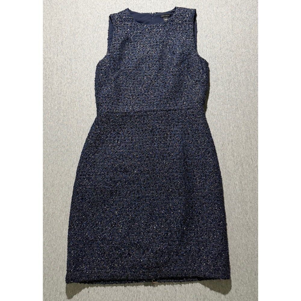 Ann Taylor Navy Blue Metallic Tweed Sleeveless Sheath Dress Size 4 481932